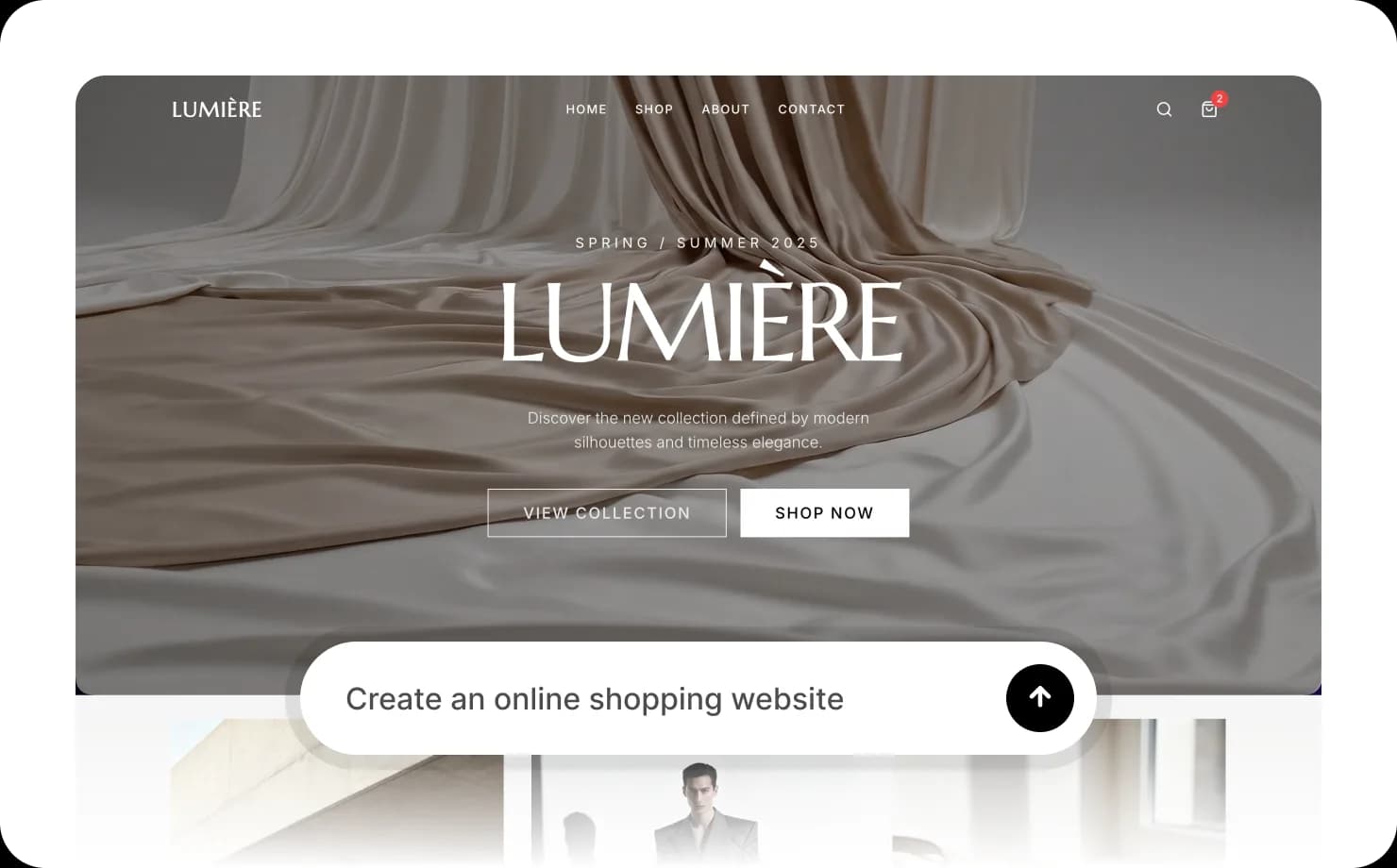 ai generated ecommerce website preview with product listings and checkout